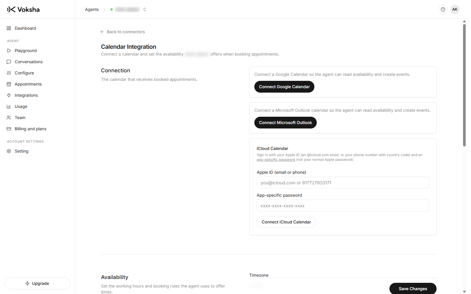 The calendar connector, with Google, Outlook and iCloud side by side