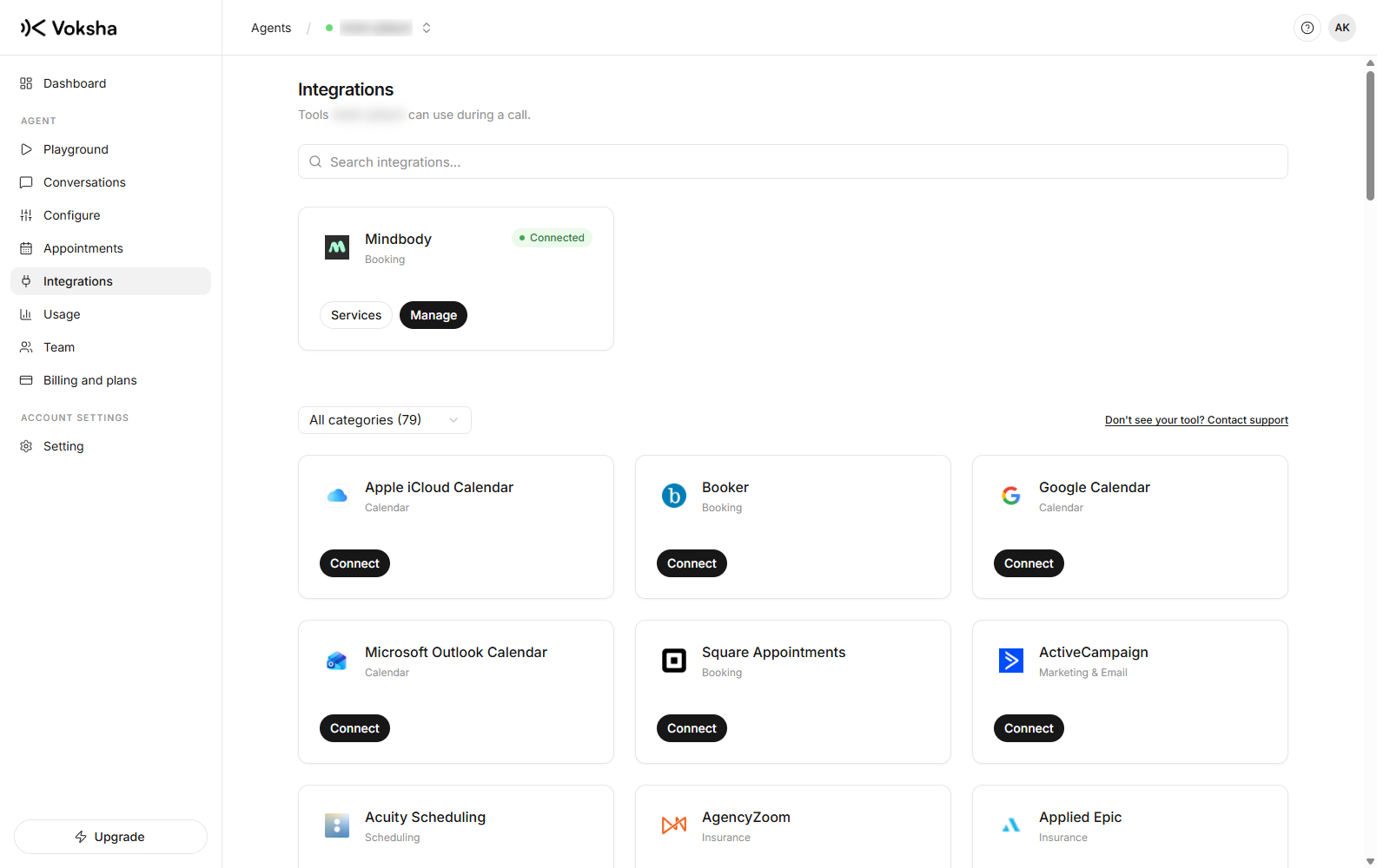 The Integrations page, showing what your plan includes