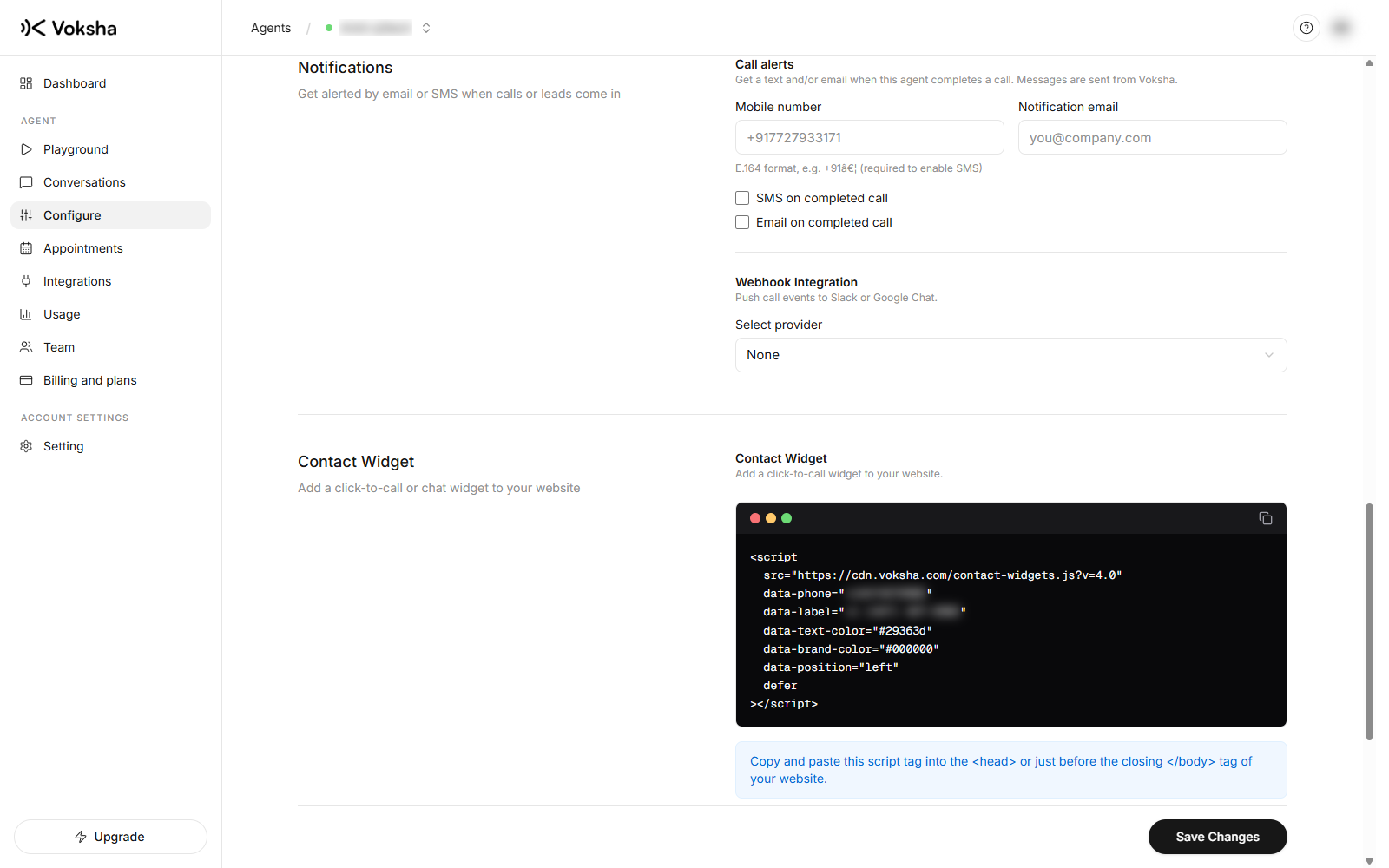 Notifications, with call alerts by SMS and email and a webhook to Slack or Google Chat